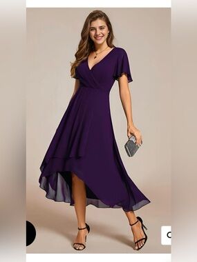 Ever Pretty Elegant Purple Wrap-Style High-Low Dress NWOT